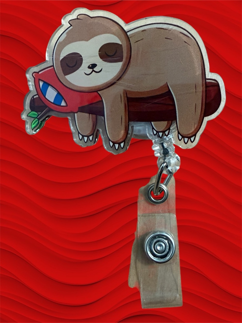 Cute Sleeping Sloth Badge Reel